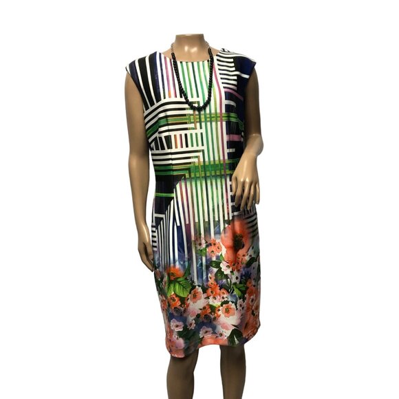 Madison Leigh Dress Womens 10 Colorful Geo Mod Mixed Print Scuba Sheath - Picture 1 of 9